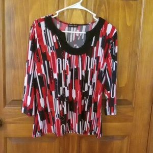 Brittany Black 3/4 sleeve women's blouse size XL black red white